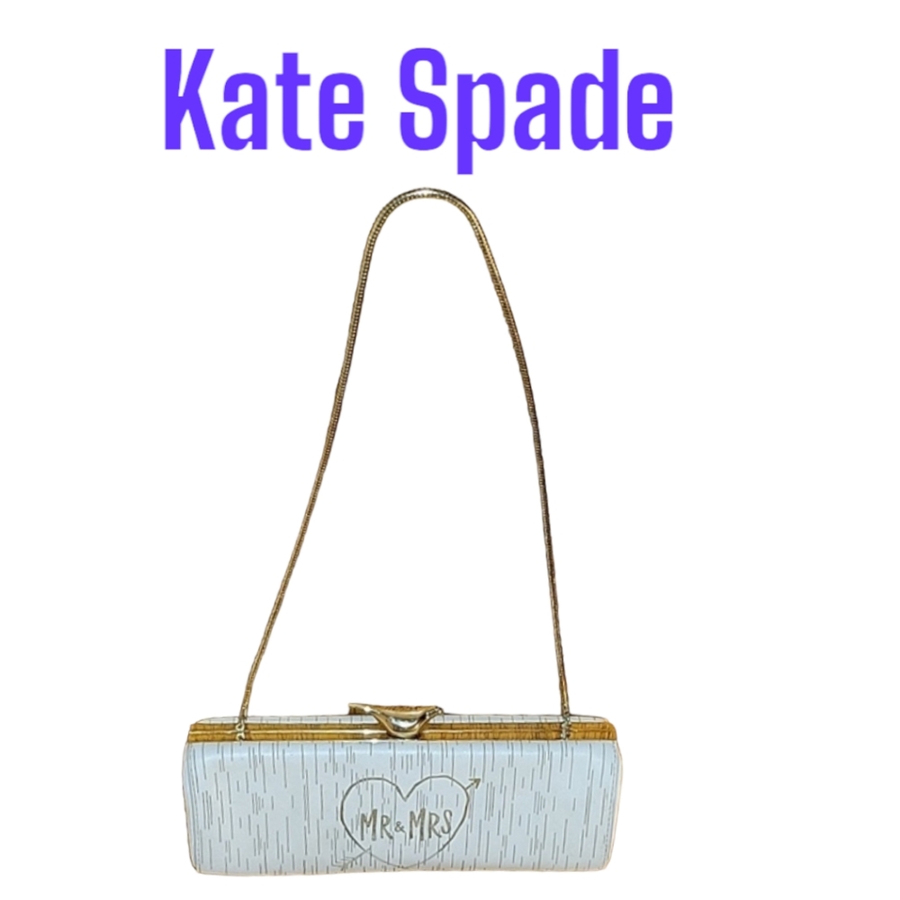 Kate Spade Wedding Belles Mr & Mrs Bridal Clutch Cream Bird Birch Tree